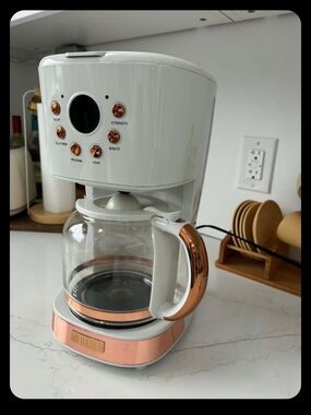 Hayden White Coffee Maker with Rose Gold Accents
